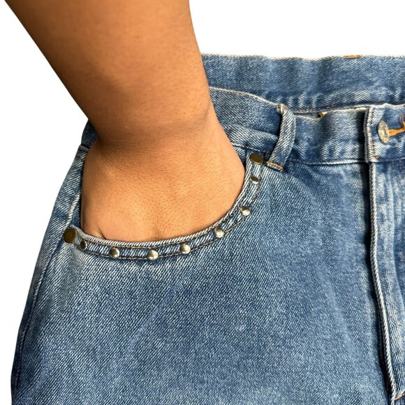 California Style Womens 8 Blue Bedazzled Denim Jeans Rhinestones Pocket Studs - Picture 3 of 12